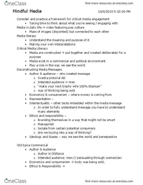 COM CO 101 Lecture Notes - Lecture 4: Trophy Wife, Media Literacy, Intertextuality thumbnail