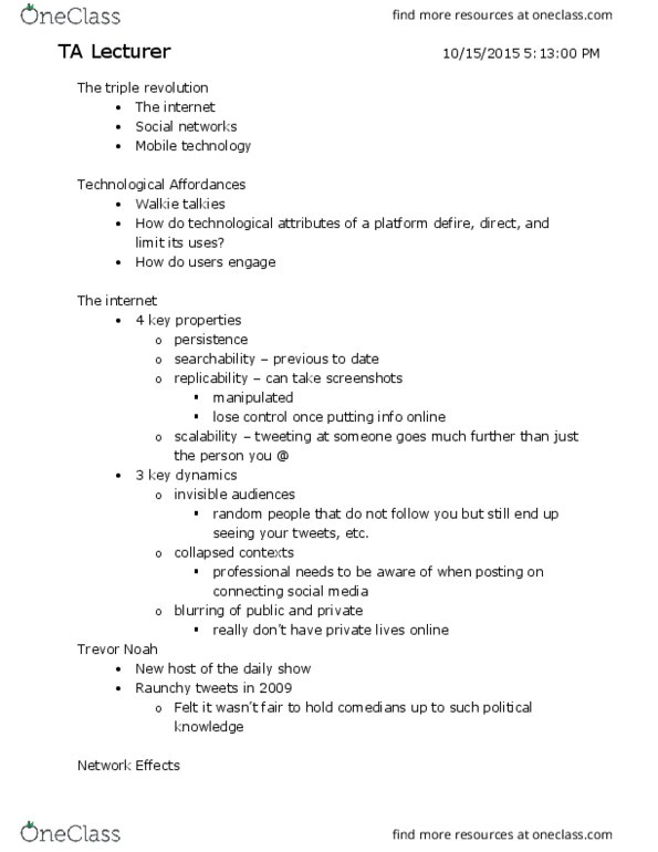 COM CO 101 Lecture Notes - Lecture 3: Trevor Noah, Knowledge Network thumbnail