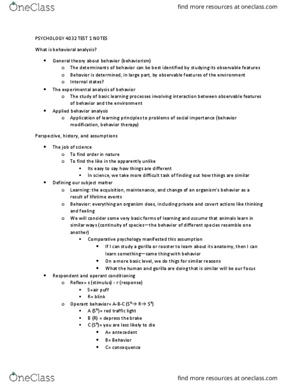 POLI 4020 Lecture Notes - Lecture 1: Applied Behavior Analysis, Behaviorism, Classical Conditioning thumbnail