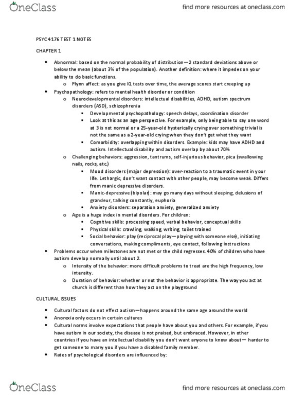 PSYC 4176 Lecture Notes - Lecture 1: Autism Spectrum, Intellectual Disability, Developmental Psychopathology thumbnail