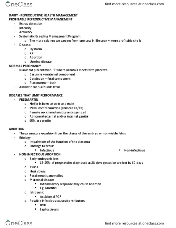 POPM 4230 Lecture Notes - Lecture 3: Pregnancy, Subclinical Infection, Metritis thumbnail