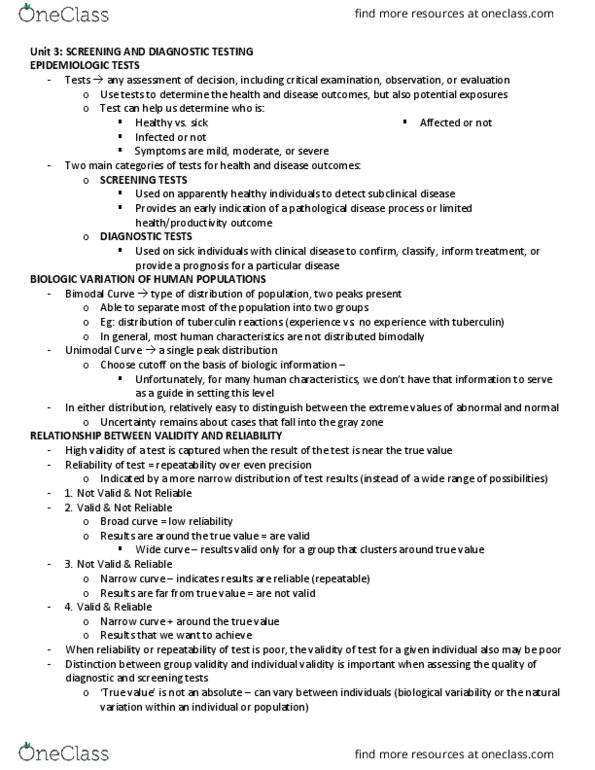 POPM 3240 Lecture Notes - Lecture 3: Type I And Type Ii Errors, Tuberculin, Biomarker thumbnail