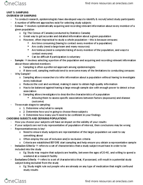 POPM 3240 Lecture Notes - Lecture 5: Nonprobability Sampling, Cluster Sampling, Sampling Frame thumbnail