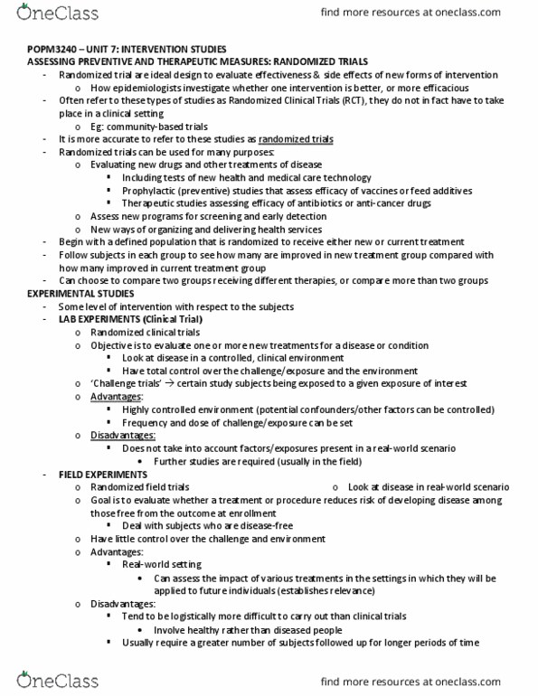 POPM 3240 Lecture Notes - Lecture 7: Randomized Experiment, Causal Inference, Unit thumbnail