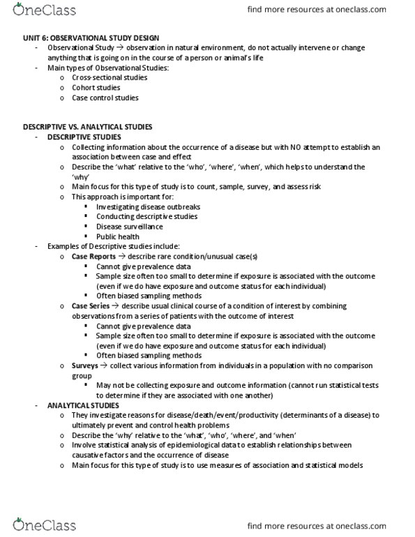 POPM 3240 Lecture Notes - Lecture 6: Cohort Study, Rare Disease, Observational Study thumbnail