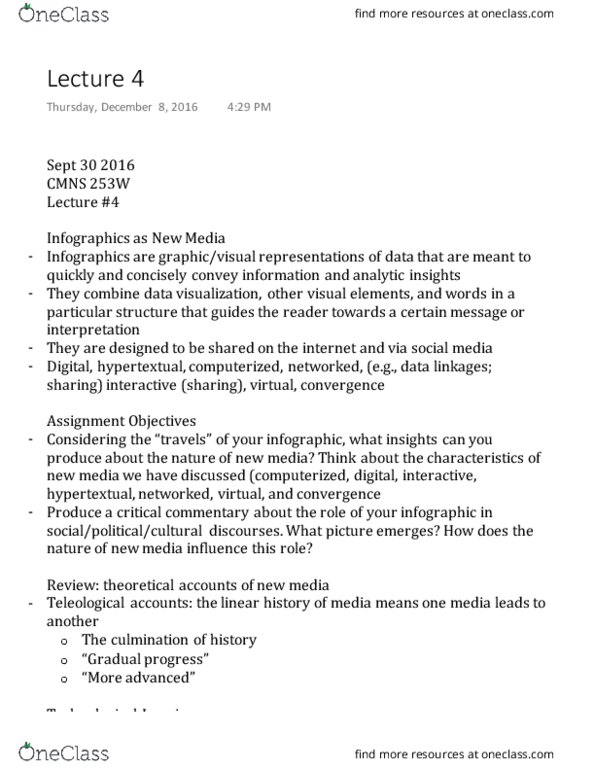 CMNS 253W Lecture Notes - Lecture 4: Infographic, New Media, Teleology thumbnail