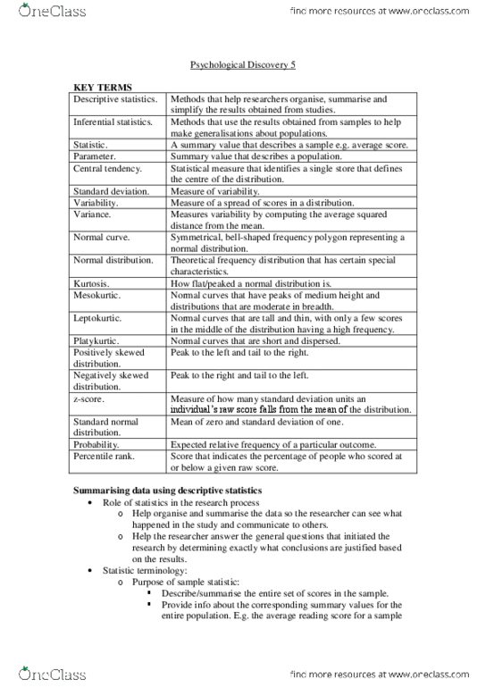 PSY1022 Chapter Notes -Statistical Inference, Percentile Rank, Standard Deviation thumbnail