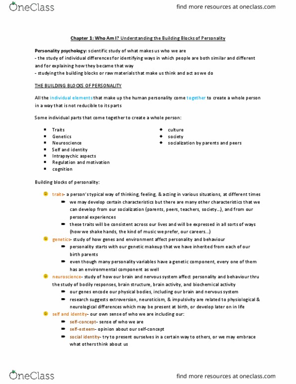 PSYB30H3 Chapter Notes - Chapter 1: Learned Helplessness, Trait Theory, Personality Psychology thumbnail