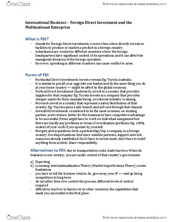 MGC2120 Lecture Notes - Foreign Direct Investment, Eclectic Paradigm, Kodak thumbnail