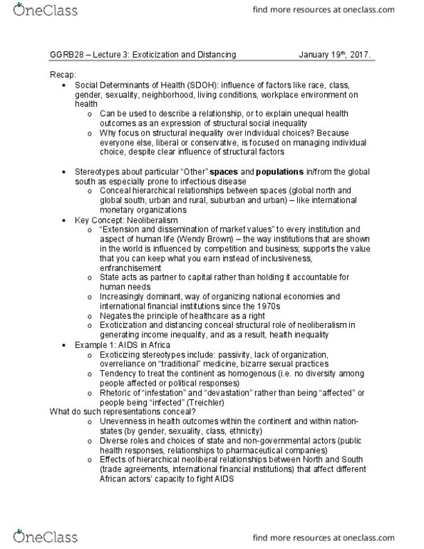 GGRB28H3 Lecture Notes - Lecture 3: Health Equity, Global Health, Structural Inequality thumbnail