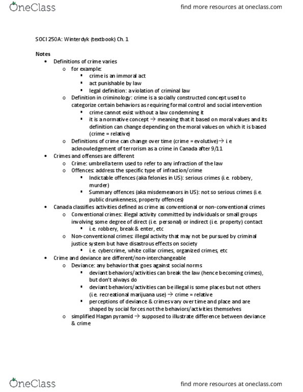 SOCI 250 Chapter Notes - Chapter 1: Summary Offence, Cybercrime, Social Forces thumbnail