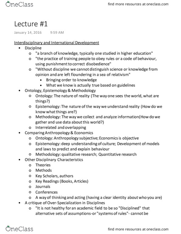IDEV 2500 Lecture Notes - Lecture 1: Interdisciplinarity thumbnail