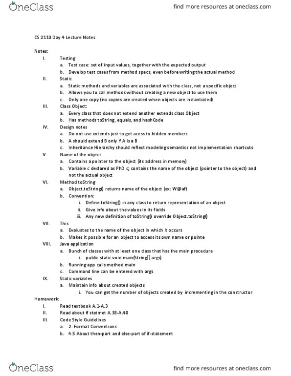 CS 2110 Lecture Notes - Lecture 4: Test Case thumbnail