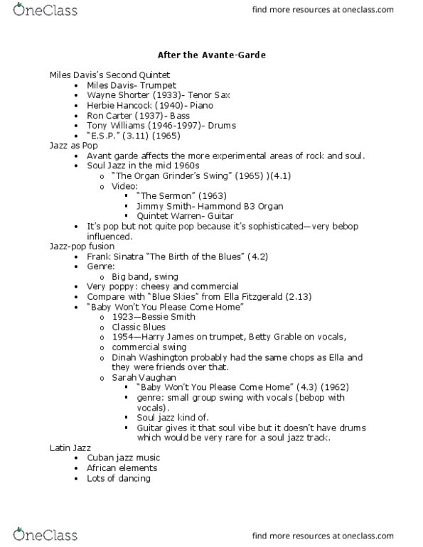 MUS 302 Lecture Notes - Lecture 8: Chano Pozo, Hammond Organ, Gil Scott-Heron thumbnail