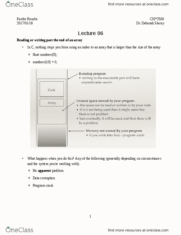 CIS 2500 Lecture Notes - Lecture 6: Data Corruption, C Dynamic Memory Allocation, In C thumbnail