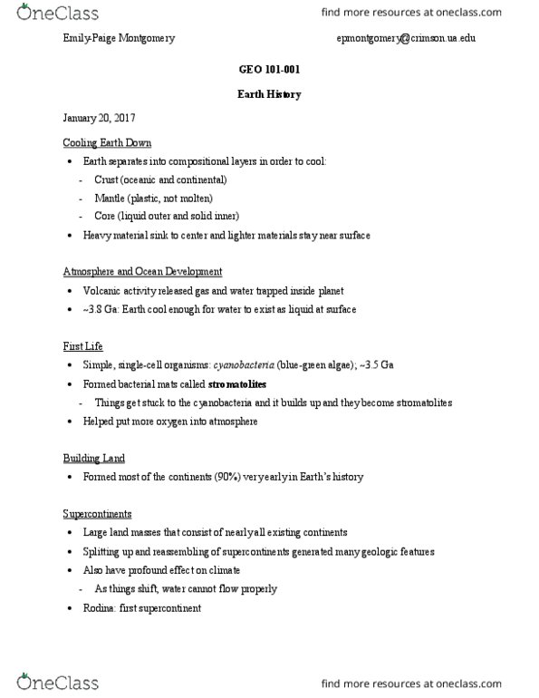 GEO 101 Lecture Notes - Lecture 4: Agnatha, Supercontinent, Geophysical Global Cooling thumbnail