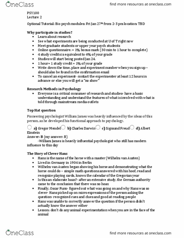 PSY100H1 Lecture Notes - Lecture 2: Blood Alcohol Content, Social Comparison Theory, Gregor Mendel thumbnail