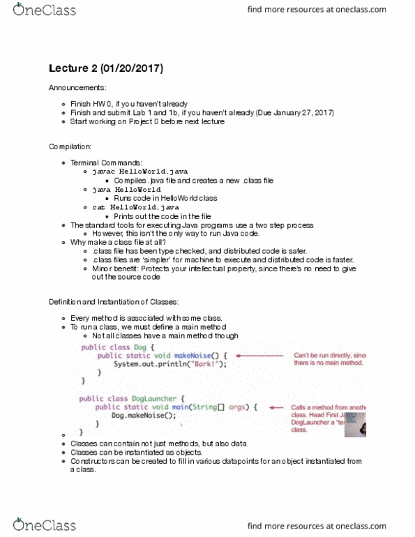 COMPSCI 61B Lecture Notes - Lecture 2: Instance Variable, Javac thumbnail