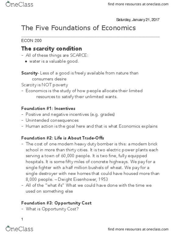 ECON 200 Lecture Notes - Lecture 1: Unintended Consequences, Opportunity Cost, Normative Economics thumbnail