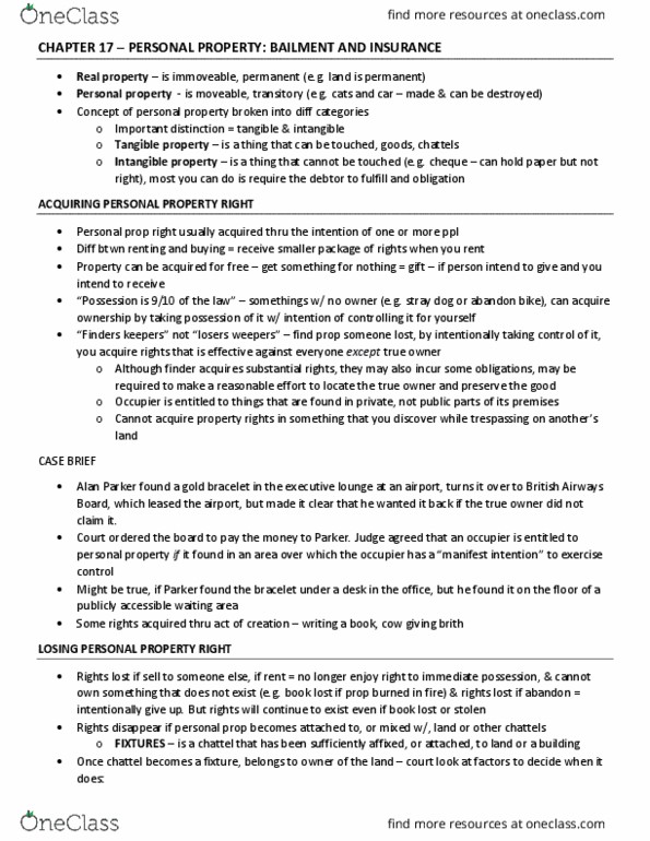 AFA 500 Lecture Notes - Lecture 3: Bailment, Consignee, Consignor thumbnail