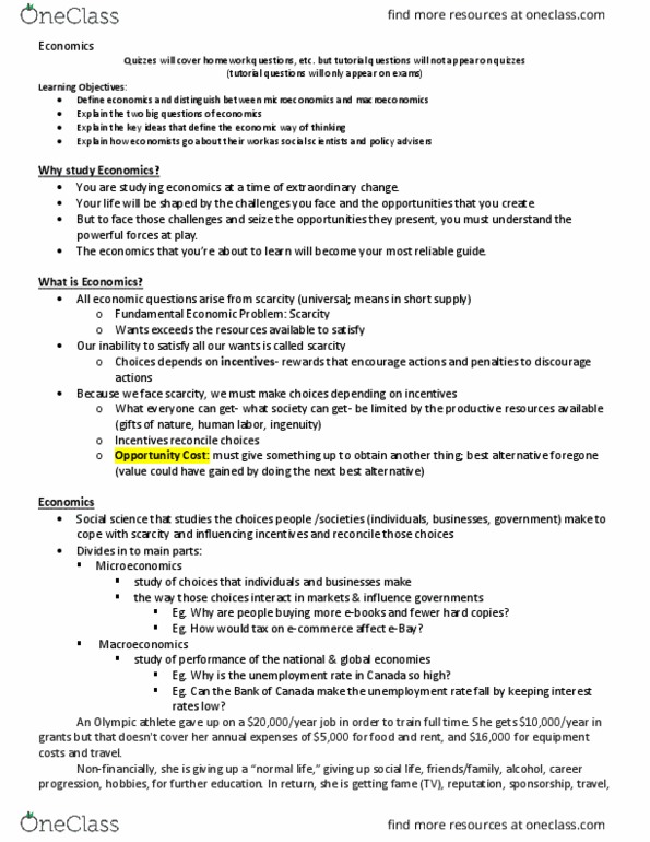 Economics 1021A/B Lecture Notes - Lecture 1: Dwayne Johnson, Carbon Footprint, Opportunity Cost thumbnail