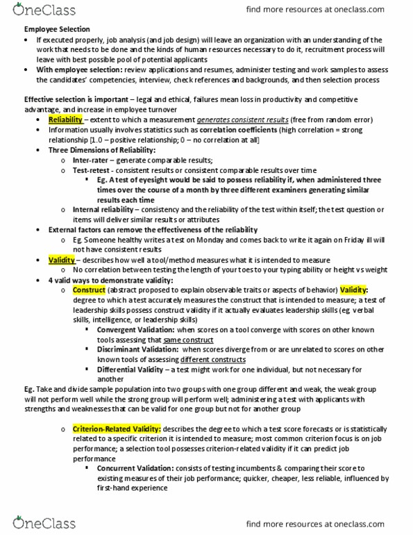 Management and Organizational Studies 1021A/B Chapter Notes - Chapter 5: Cognitive Abilities Test, Applicant Tracking System, Construct Validity thumbnail