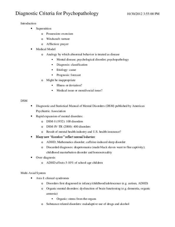 PSYC 208 Lecture Notes - Dissociative Disorder, Bipolar Disorder, Dementia thumbnail