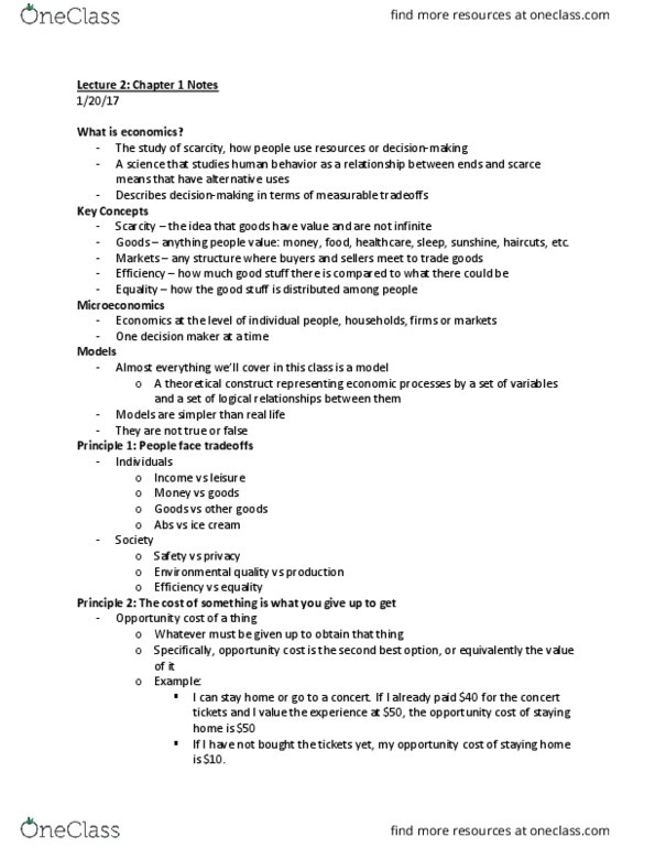 ECON 2010 Lecture Notes - Lecture 2: Mira-Bhayandar Municipal Corporation, Marginal Cost, Marginal Utility thumbnail