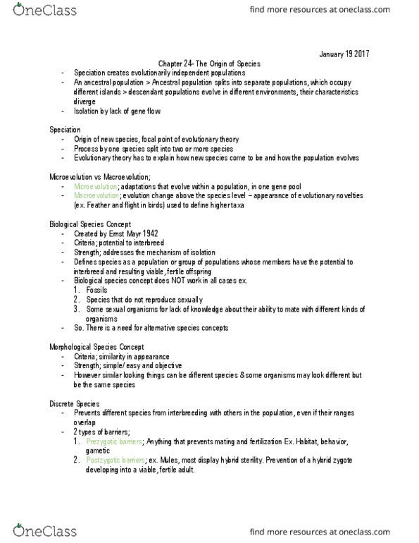 BIOL 226 Lecture Notes - Lecture 4: Reproductive Isolation, Microevolution, Genetic Drift thumbnail