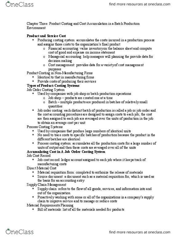 ACCT1022 Chapter Notes - Chapter 3: Income Statement, Batch Production, Cost Driver thumbnail