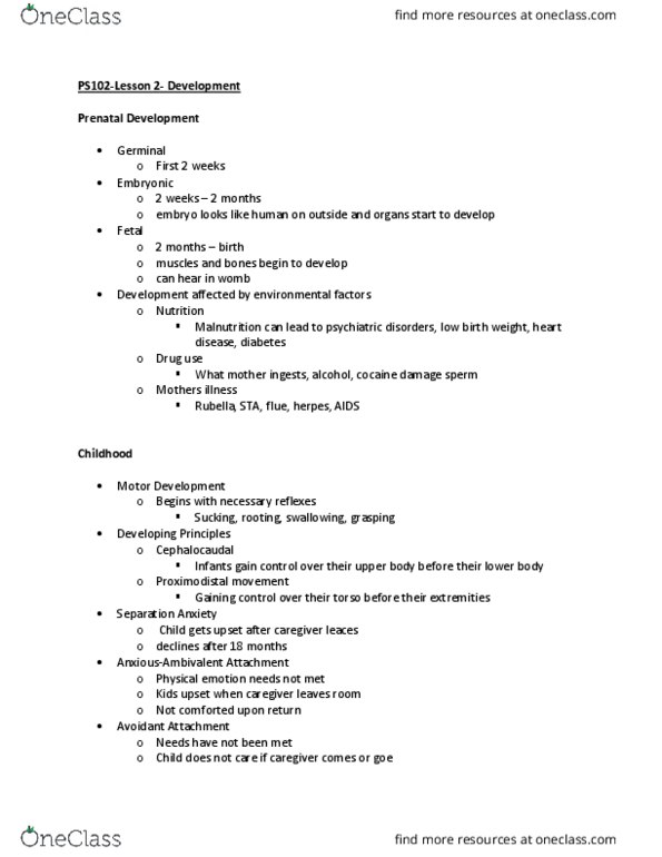 PS102 Lecture Notes - Lecture 1: Birth Weight, Malnutrition, Irreversible Process thumbnail