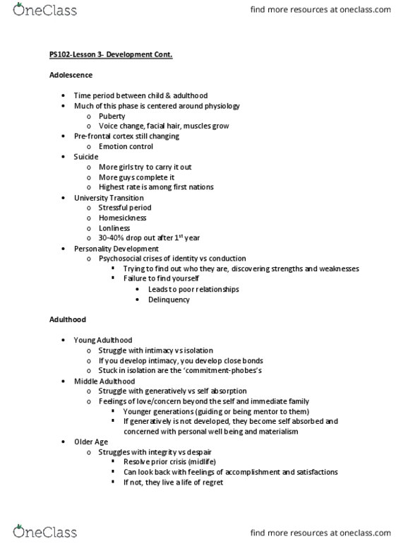 PS102 Lecture Notes - Lecture 3: Voice Change, Homesickness, Prefrontal Cortex thumbnail