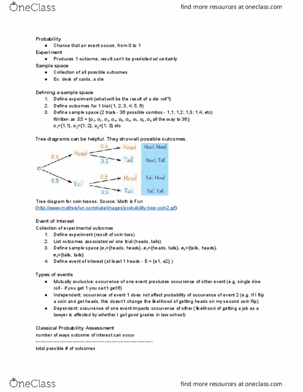 COMM 215 Lecture Notes - Lecture 4: Sample Space thumbnail