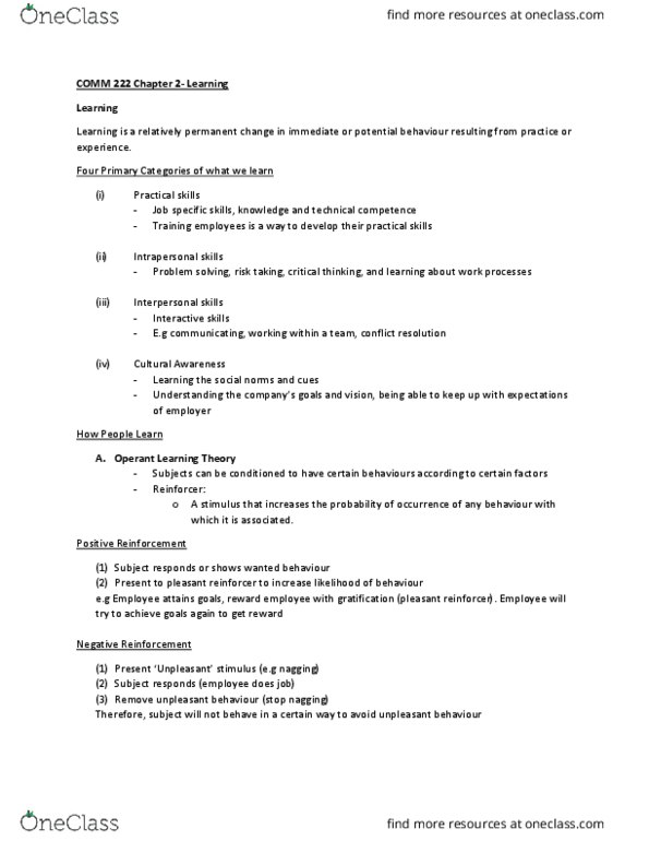 COMM 222 Chapter Notes - Chapter 2: Job Performance, Reinforcement, Observational Learning thumbnail
