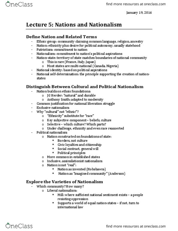 Political Science 1020E Lecture Notes - Lecture 5: Nationstates, Social Contract, Total War thumbnail
