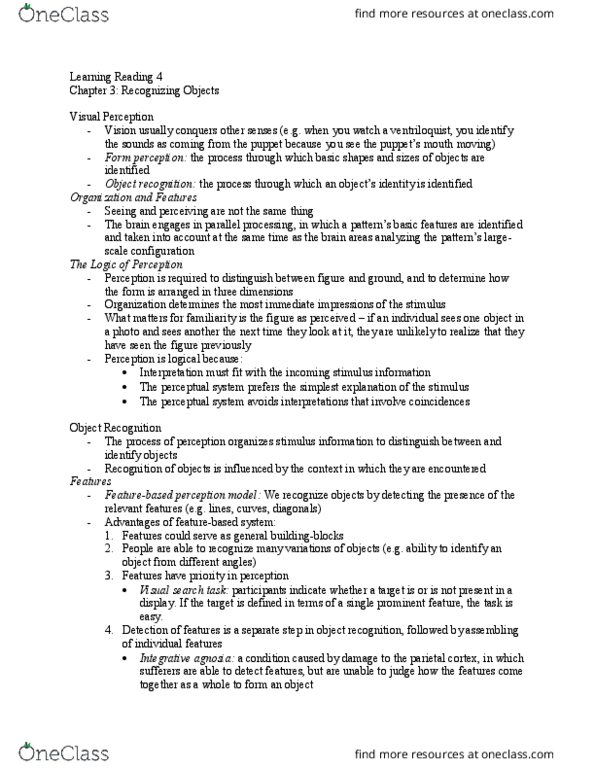 PSYCH 2H03 Chapter Notes - Chapter 3: Visual Search, Distributed Knowledge, Transfer Function thumbnail