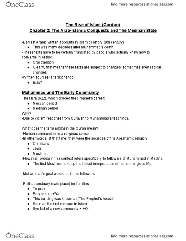 MMW 12 Chapter Notes - Chapter 2: Muhammad In Medina, Qibla, Abrahamic Religions thumbnail