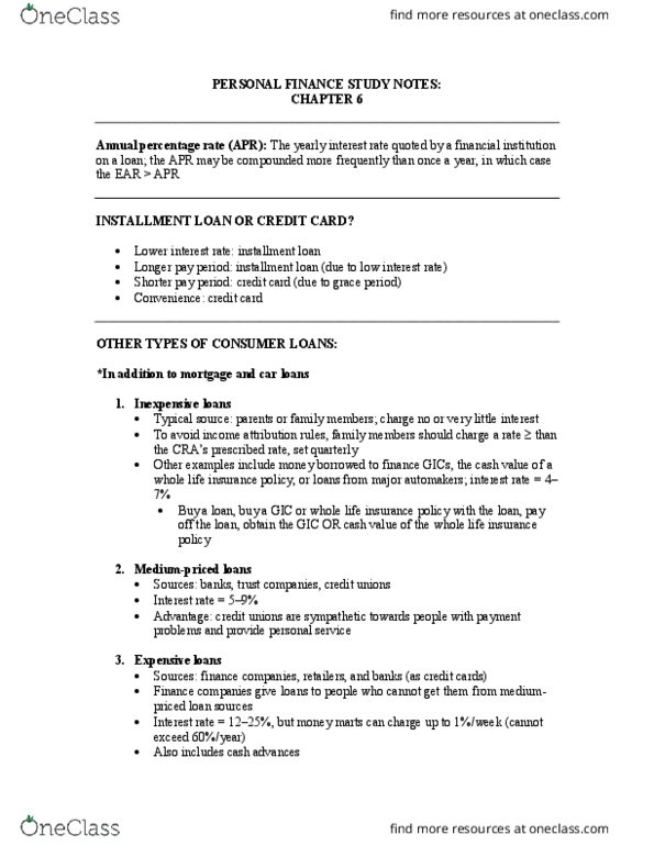 COMMERCE 4FP3 Chapter Notes - Chapter 6: Real Interest Rate, Loan Guarantee, Disability Insurance thumbnail