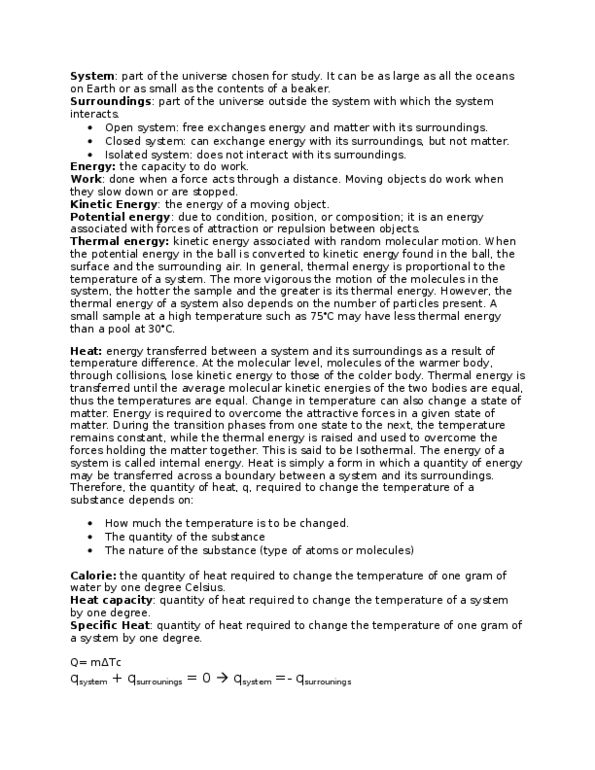 CHEM 392D1 Lecture Notes - Closed System, Isolated System, Calorie thumbnail