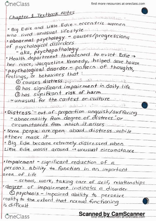 PSY-0012 Chapter 1: Abnormal Psych Chapter 1 Textbook Notes thumbnail