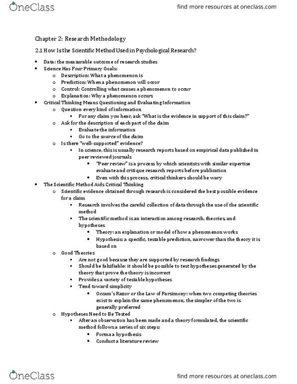 PSYCH 1000 Chapter Notes - Chapter 2.1: Scientific Method, Falsifiability thumbnail