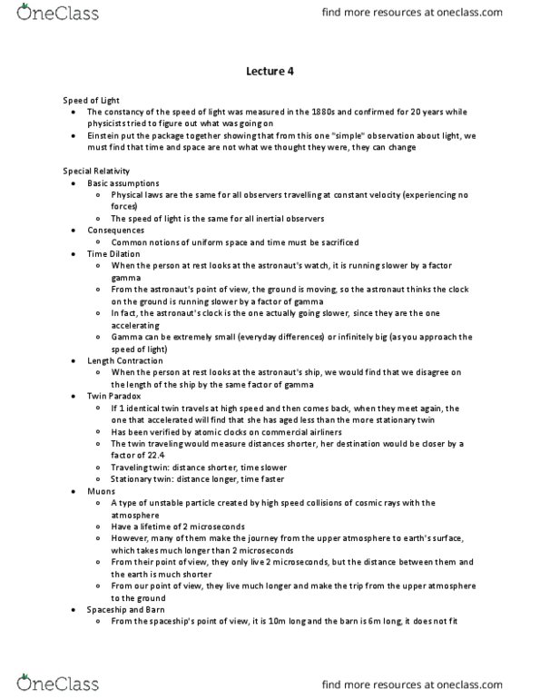 GE CLST 70A Lecture Notes - Lecture 4: Invariant Mass, Absolute Time And Space, Uniform Space thumbnail