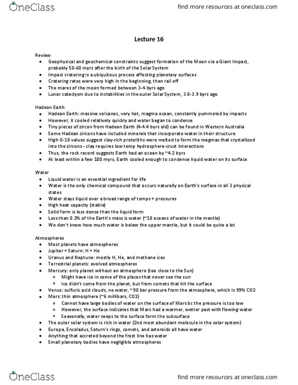 GE CLST 70A Lecture Notes - Lecture 16: Geologic Time Scale, Solar Luminosity, Solar Wind thumbnail