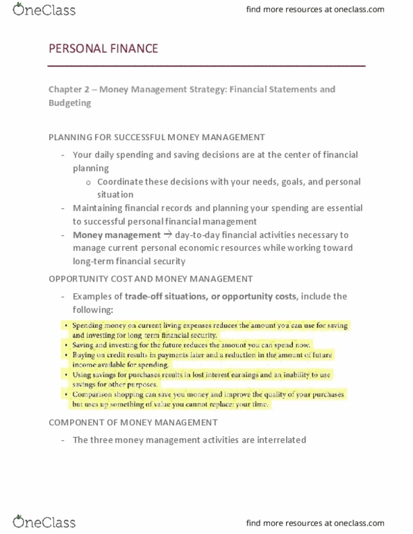 COMMERCE 4FP3 Lecture Notes - Lecture 2: Cash Flow Statement, Money Management, Personal Finance thumbnail