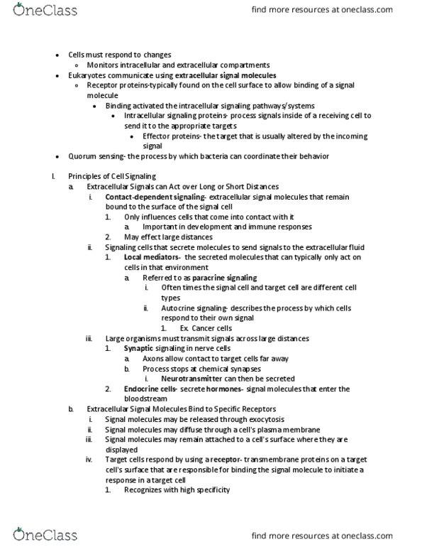 BIO 211 Lecture Notes - Lecture 4: Autocrine Signalling, Paracrine Signalling, Bacterial Effector Protein thumbnail