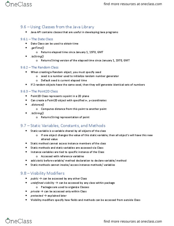 CSE 8B Chapter Notes - Chapter 9.6 - 9.11: Static Variable thumbnail