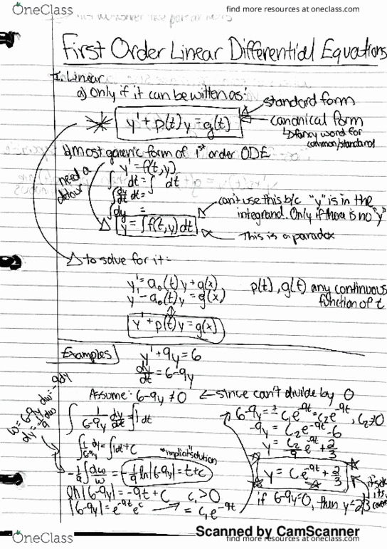 MATH 251 Lecture 2: First Order Linear DE and Integrating Factor thumbnail