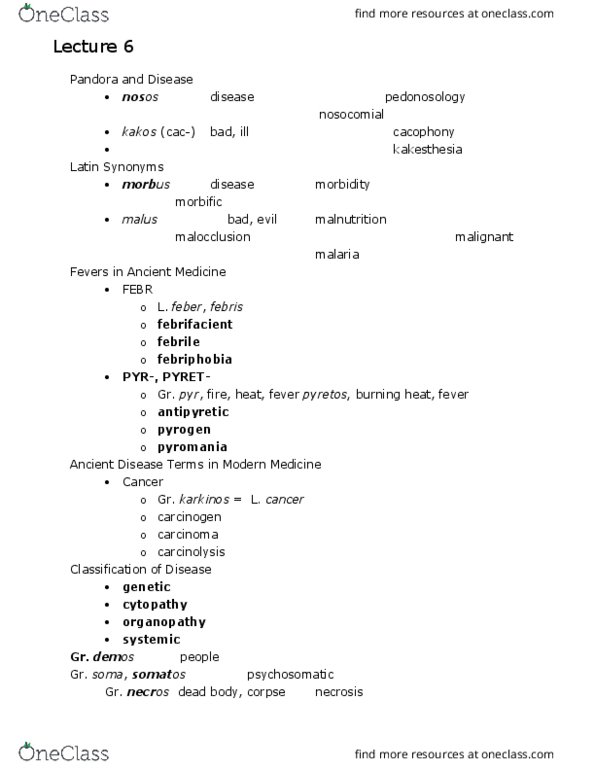 C C 306M Lecture Notes - Lecture 6: Origin Myth, Rigor Mortis, Necrosis thumbnail