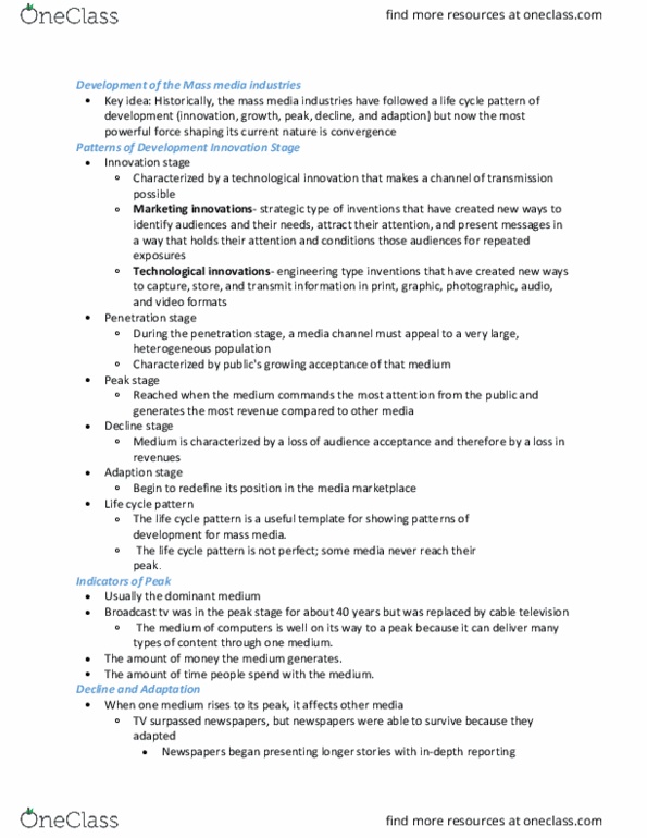 CMN 140 Lecture Notes - Lecture 4: Indirect Costs, Mass Media, Technological Convergence thumbnail