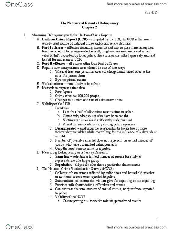SOCIOL 4511 Chapter Notes - Chapter 2: National Crime Victimization Survey, Uniform Crime Reports, Voluntary Manslaughter thumbnail